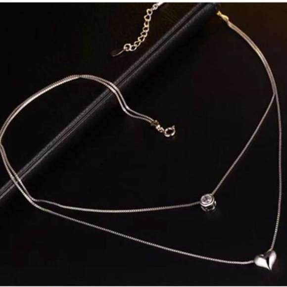 925 STERLING SILVER DOUBLE LAYER HEART NECKLACE - Picture 3 of 8